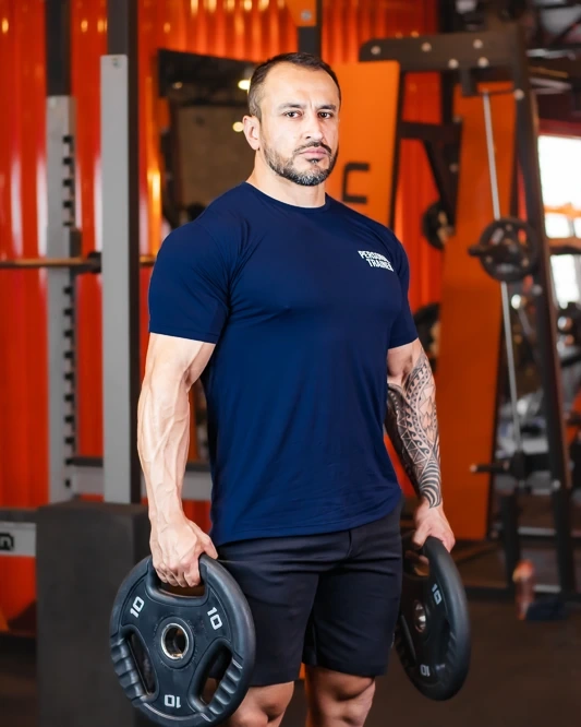 Camiseta Azul Marinho Personal Trainer Masculina Academia Hardcore Training