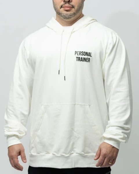 Blusa Cangurú Personal Trainer Off White Masculina